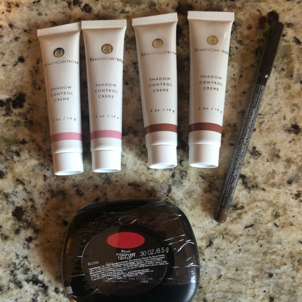 Pinch Me Blush, Camel Eye Pencil, & 2 ea. of Shadow Control Cream: Pink & Taupe.